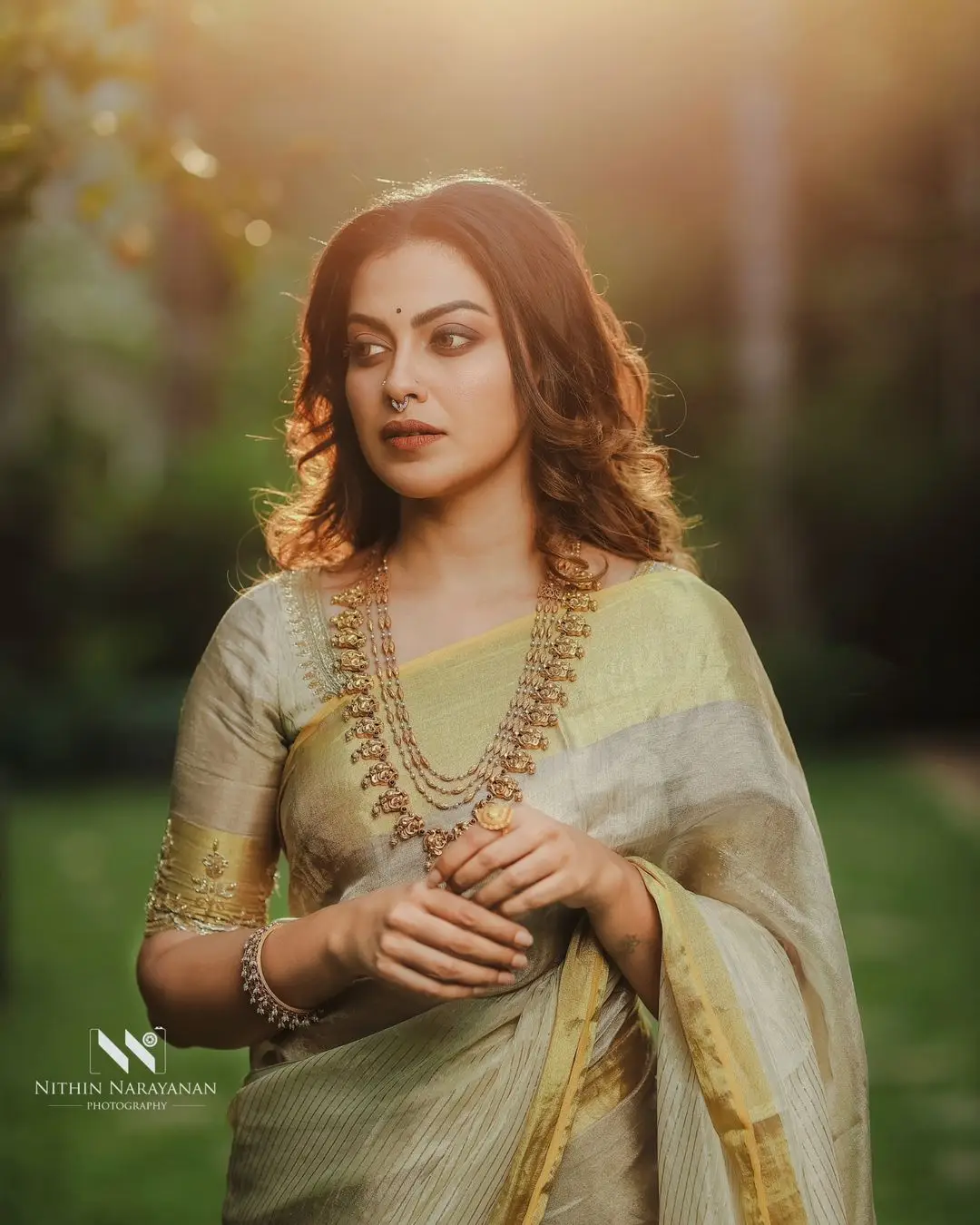 ANUSREE NAIR IN SOUTH INDIAN TRADITIONAL GREEN SAREE BLOUSE